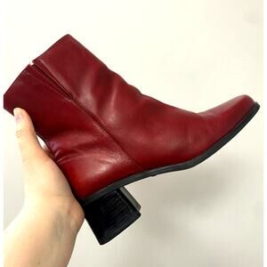 Vintage Naturalizer Red Leather Square Toe 90s Block Heeled Boots Sz 9